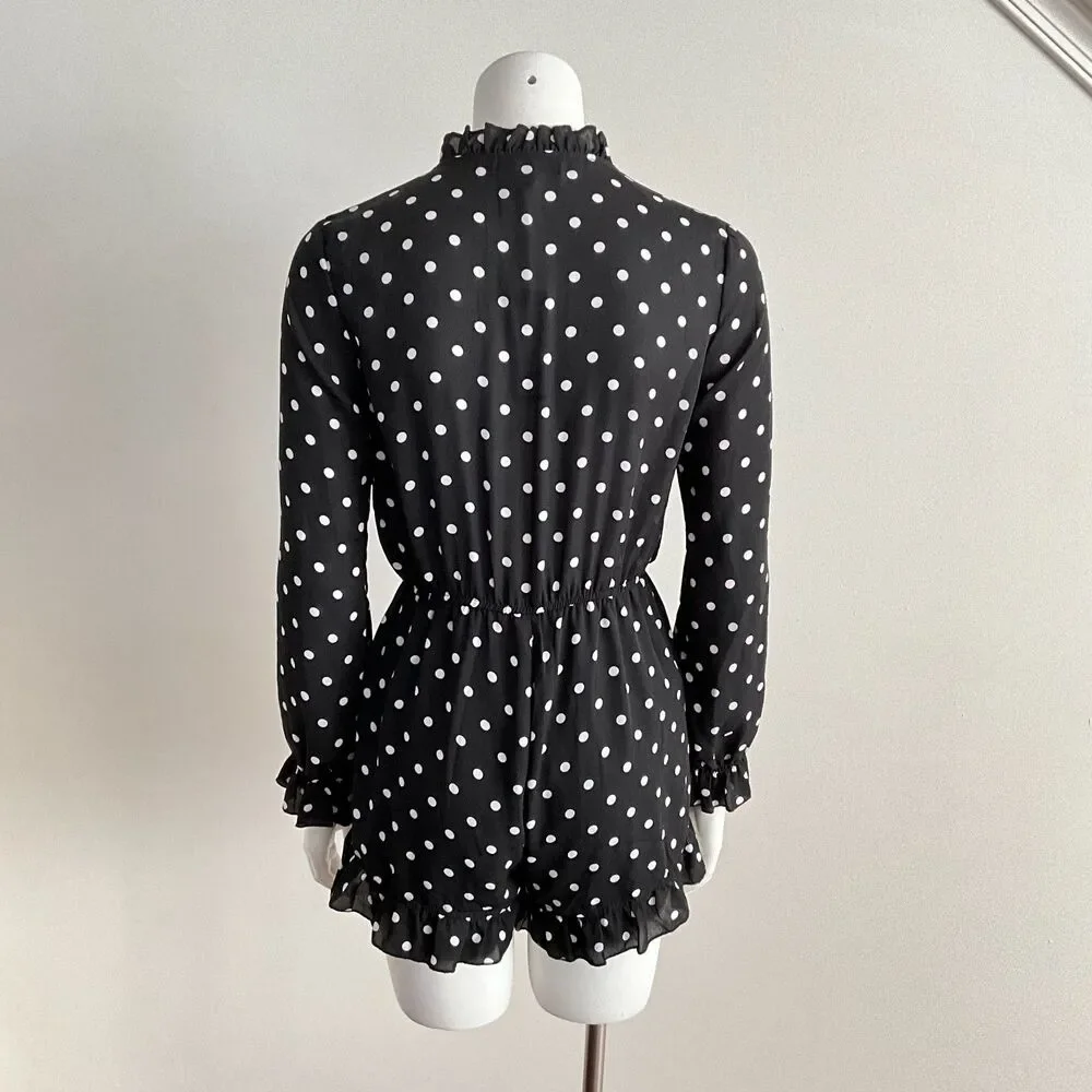 Romeo & Juliet Romper Black White Dot Print Ruffles S
